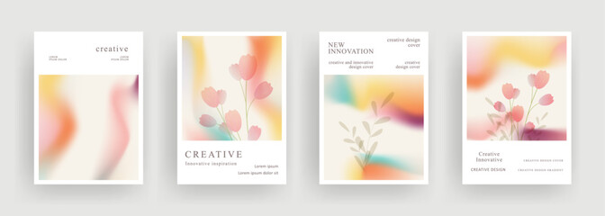 abstract gradient background template vector. trendy Minimalist style posters cover with summer floral design. Modern wallpaper design for social media, brochure, flyer, banner