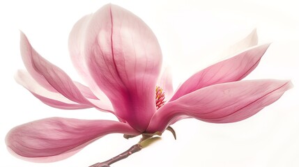Pink magnolia flower isolated on white background with full depth of field. Generative Ai
