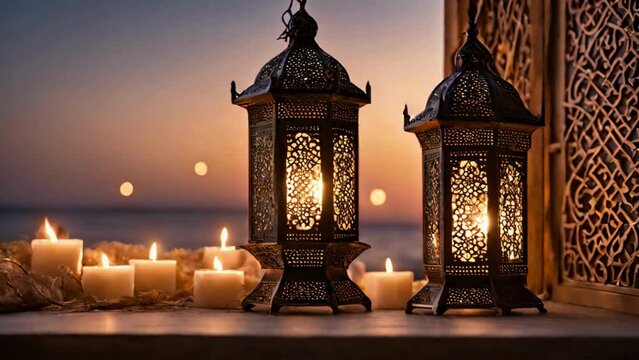 Ramadan Nights: Lantern and Candlelight Essence Candlelight and Lantern Glow 4K Time-lapse video for ramzan mubrack
