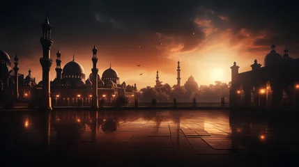 Fotobehang mosque at sunset, ramadan and eid background © Amir