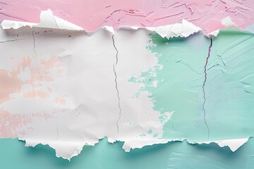 torn white paper on a pastel colored background 