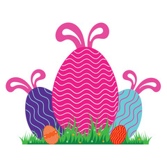 Easter card with eggs and bunny, Easter bunny ears and eggs, Easter illustration