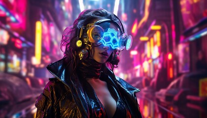 Background, cyberpunk style image, woman dancing in the nightclub