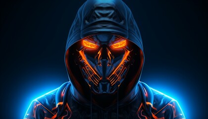 Background, cyberpunk style image, human skull with smoke on black background