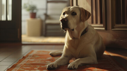 Calm Labrador Retriever Resting Peacefully in a Sunlit Room