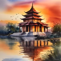 Papier Peint photo Pékin chinese temple at sunset