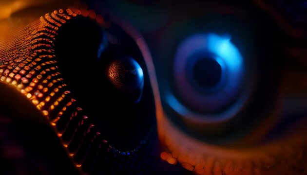 Surreal psychedelic pattern resembling an eye in space. Concept of bright dreamlike vision. Abstract image of a giant unhuman eye.