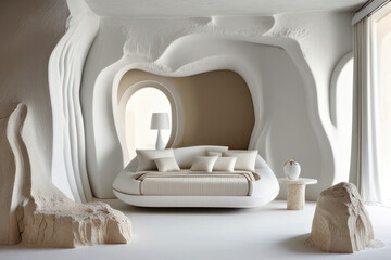 Minimalist Bedroom with Sculpted Wall Design