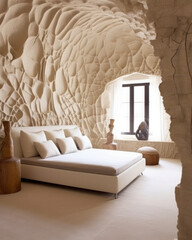 Minimalist Bedroom with Sculpted Wall Design