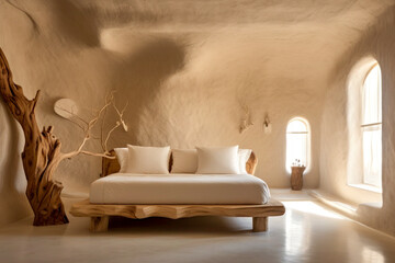 Fototapeta premium Minimalist Bedroom with Sculpted Wall Design