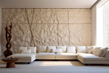 Modern Living Room with Textured Wall Panels