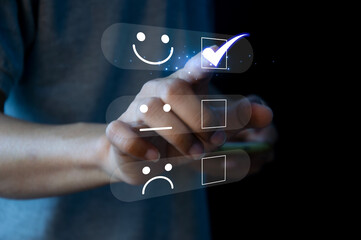 User give rating to service experience on online application, Customer review satisfaction feedback...