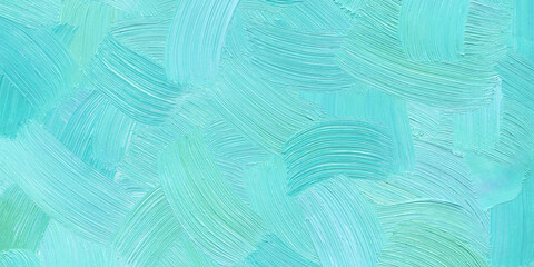 Turquoise abstract background of oil paint with brush strokes textures 
