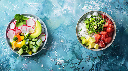 Poke bowl traditional Hawaiian raw fish salad