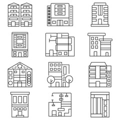Buildings line icon set. Bank, school, courthouse, university, library. Architecture concept. Can be used for topics like office, city, real estate