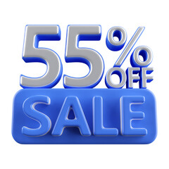 55 percent off sale discount number blue 3d render