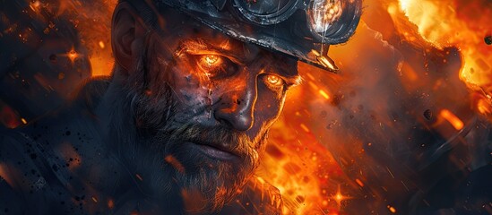 A man wearing a firemans hat stands confidently as flames rage in the background. He appears ready for action, embodying dedication and courage in the face of fire.