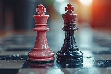 Türaufkleber Chess game tournament concept. White and black Queen challenges for victory. Hobbies sports © Irina Mikhailichenko