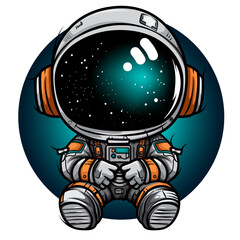 cute astronaut cartoon street art vector