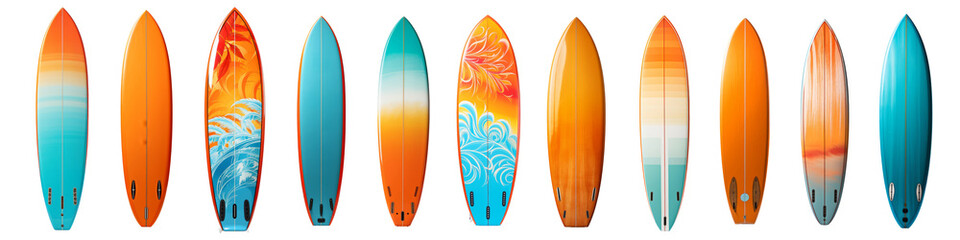 3D Surfboard isolated on transparent background.