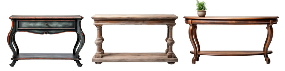 Old, console table isolated on transparent background.