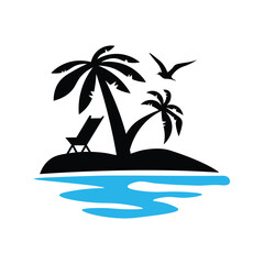 Tropical summer island logotype design. Palm tree logo or summer logo design vector illustration for t-shirt, logo, icon, web, banner.