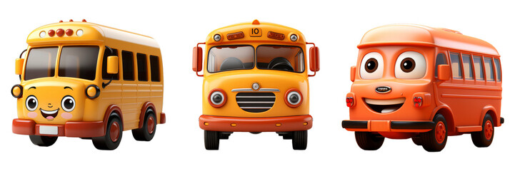 3D School Bus Isolated on transparent background.