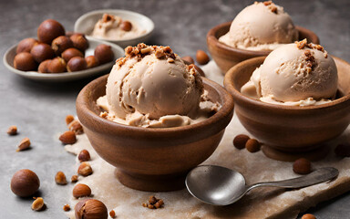Delicious fluffy hazelnut ice cream bowl
