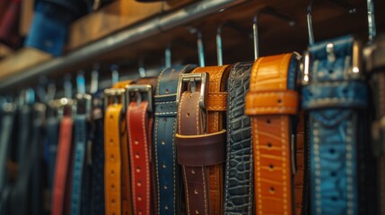 Color leather belts in store