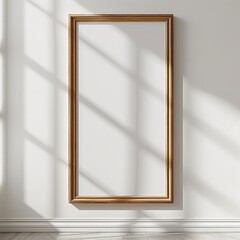 wooden square frame A slender, blank white canvas hangs elegantly on a framed white wall perfectly positioned at the center of the painting. Reflecting elegance and simplicity