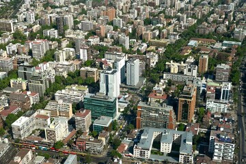 Naklejka premium Santiago, Chile, October 22, 2023, city view showing the architecture of the buildings and houses