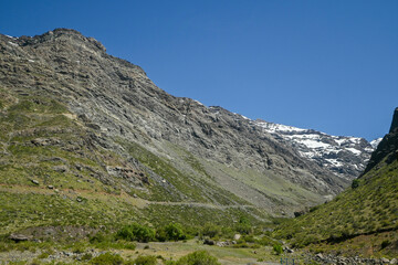 Fototapeta na wymiar Andes mountain in summer with little snow