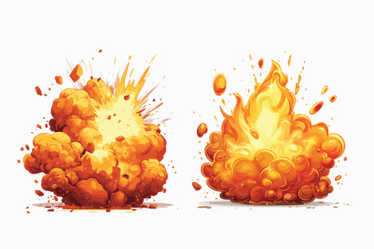 Fire explosion on white isolated background
