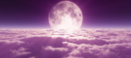 Fototapeta na wymiar above clouds full moon illustration
