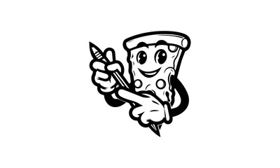 Pizza mascot sketch black and white  , pizza cute cartoonish mascot logo
