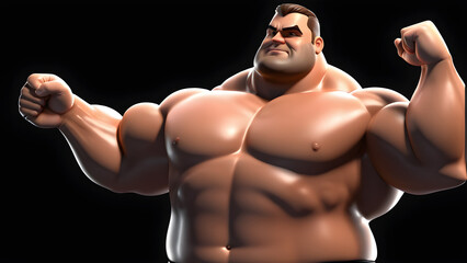 a fatty man with muscled arms man on a black background. man healthy concept. muscled man cartoon illustration