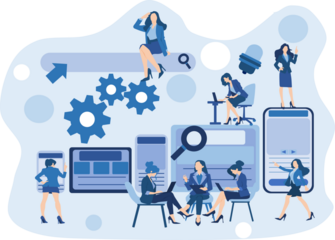 タブレットのあるオフィスで仕事をする女性実業家のイラスト