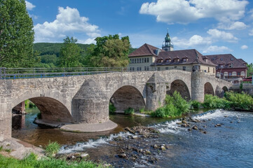 Fototapeta premium Village of Obermassfeld-Grimmenthal,,River Werra,Thuringia,Germany