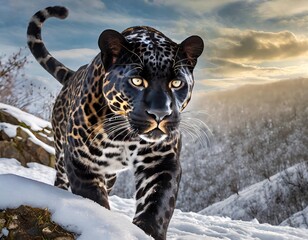 Close-up of a melanistic jaguar - Generative Ai