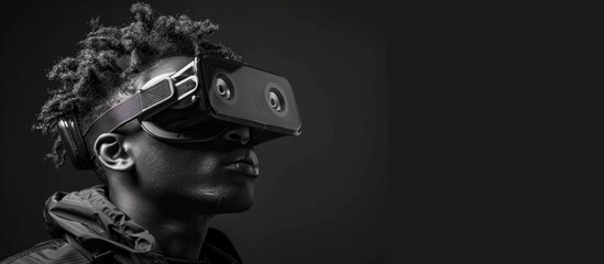 A man immersed in virtual reality with a headset on.