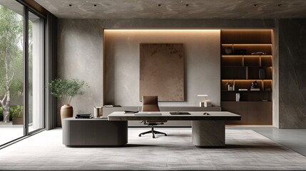 Elegant modern minimalist office with a spacious layout