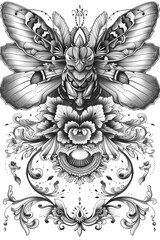 Elegant moth tattoo design, vintage decor. Sketch
