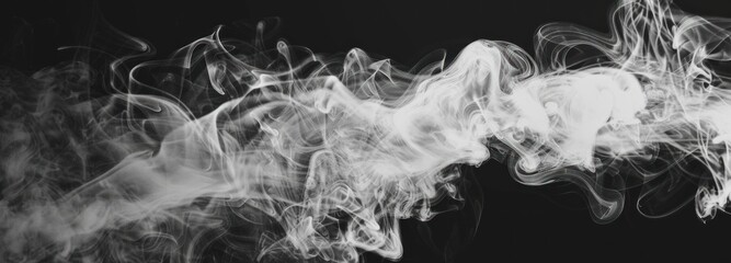 A black and white image capturing smoke swirling and billowing against a stark black backdrop, creating a visually striking contrast.