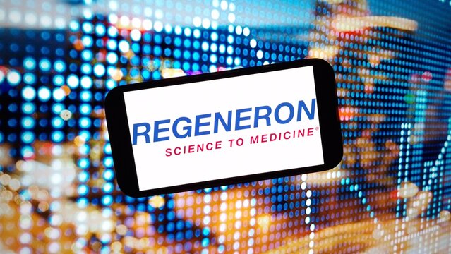 Konskie, Poland - March 02, 2024: Regeneron Pharmaceuticals company logo displayed on mobile phone screen