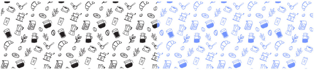 cute coffee shop icon doodle seamless pattern background, hand drawing

