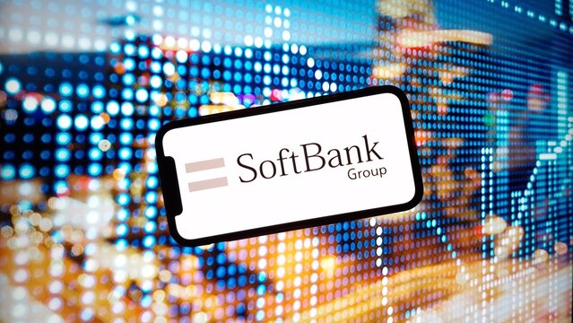 Konskie, Poland - March 02, 2024: SoftBank company logo displayed on mobile phone screen