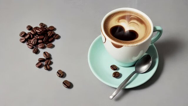 cup of coffee with beans seamless motion looping 4k animation video background