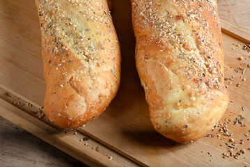 Baked wheat bread with herb seasoning seasoned baguette