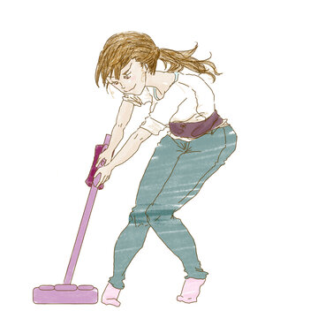 掃除機をかける腹帯をした妊婦
