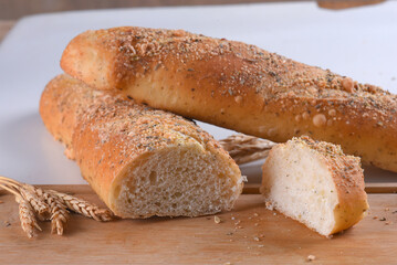 Baked wheat bread with herb seasoning seasoned baguette